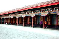 Tibetanen draaien aan gebedswielen in tempel von André van Bel Miniaturansicht
