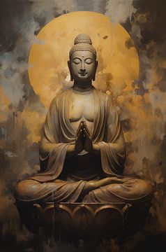 Gouden Meditatie: De Boeddha en de Stralende Zon van Emil Husstege