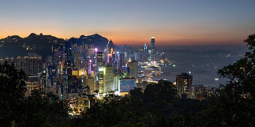 Panorama der Skyline von Hongkong von Osten