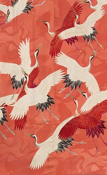 Kimono met witte en rode kraanvogels