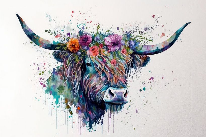 Scottish Highlander Watercolour by Preet Lambon