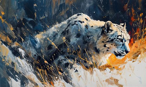 Schilderij Sneeuwluipaard van Kunst Kriebels