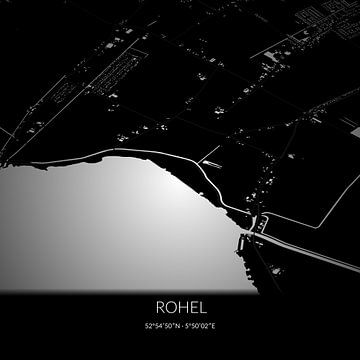Zwart-witte landkaart van Rohel, Fryslan. van Rezona