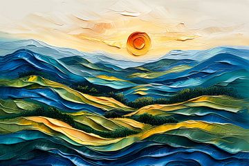 Abstract Landschap Schilderij | Schilderij Zonsondergang van AiArtLand