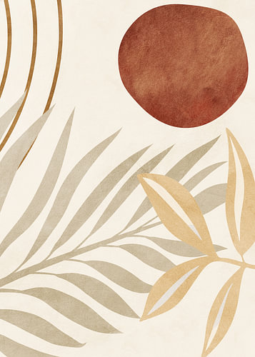 Contemporary tropical floral and botanical art in earth tones