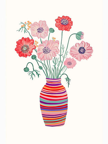 Gestreifte Vase mit Mohnblumen