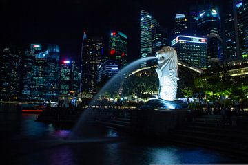 Singapore Merlion met het Central Business District van Rutger Kuus