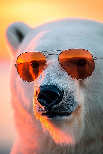 Polar bear with sunglasses in the sunset by Poster Art Shop