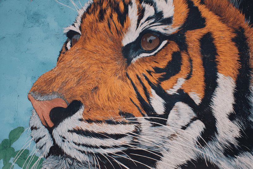 Tijger in Blauw Decor Grafische Stijl en Blik van Eva Lee
