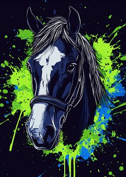 Expressive horse portrait in front of splashes of colour by Pixelbull Design