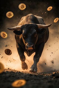 Stier met Bitcoin-munten - Dynamisch van Poster Art Shop