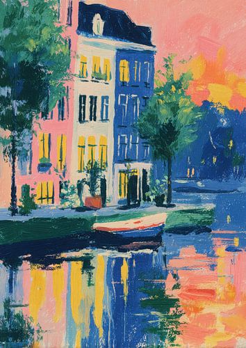 Amsterdam canal at sunset