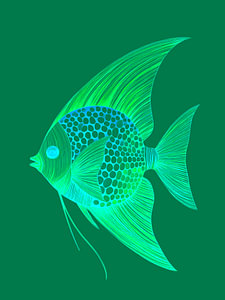 Abstrakte Illustration von Fischen in Grüntönen (ton-sur-ton)