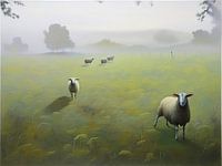 Abstract image of sheep in a meadow
