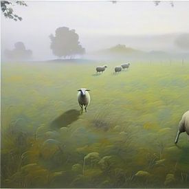 Image abstraite de moutons dans un pré sur Mario Dekker-Janssen