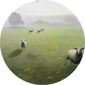 Abstract beeld van schapen in een weide van Mario Dekker-Janssen