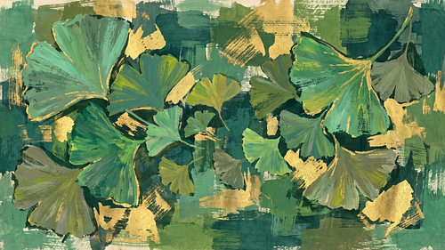 Emerald Ginkgo Garden in gouden abstractie