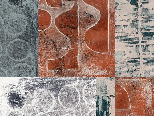 Formes abstraites organiques et géométriques. Collage en terra et gris.