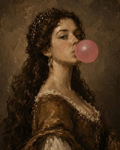 Vrouw met bubblegum van FoXo Art