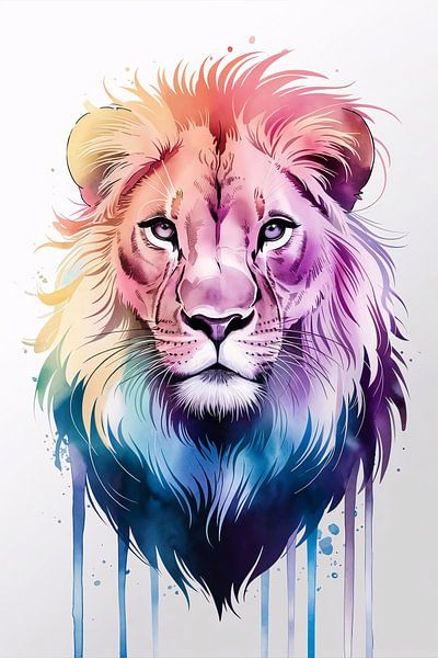 Colourful lion watercolour portrait by Art & Soul Creations