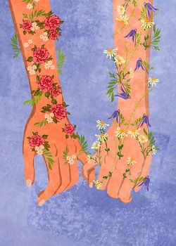 Illustration von Händen, die Blumen halten