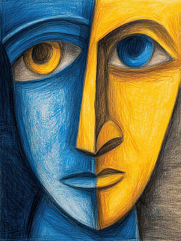 Blaues und goldenes Gesicht