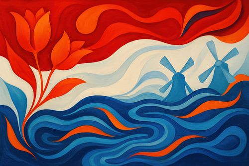 Golven met tulpen en windmolens