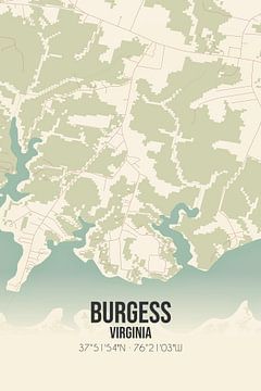 Vintage landkaart van Burgess (Virginia), USA. van Rezona