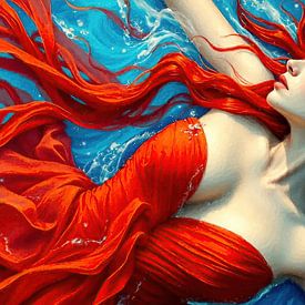 Surrealistische vrouw in het meer onder water van AidasignArt