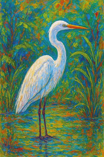 Schilderij van een reiger.