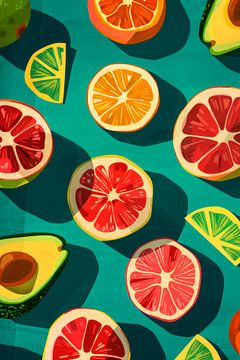 Fruitige kleuren op blauw van Poster Art Shop