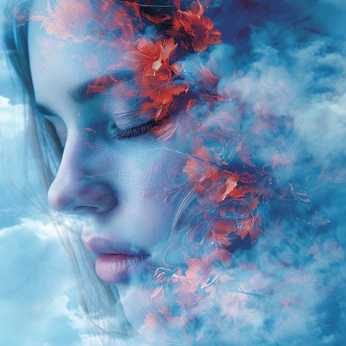 19. Visage bleu avec des fragments colorés