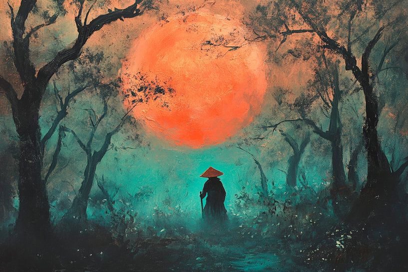 Mystical forest landscape under a full moon by Poster Art Shop