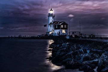 Lighthouse of Marken in the Netherlands by Night by Mario Calma