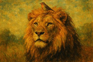 Königlicher Löwe mit kleinem Vogel von Imperial Art House