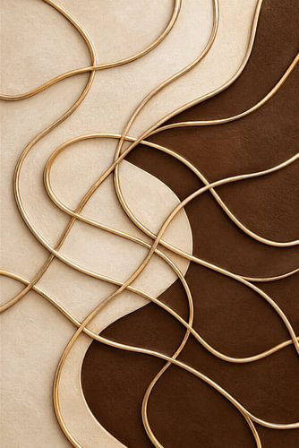 Lignes dorées organiques sur fond chocolat et beige en relief