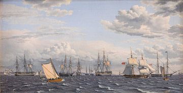 Christopher Wilhelm Eckersberg, A Russian fleet at anchor in Elsinores, 1826