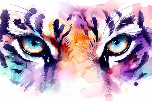 Abstracte tijgerogen in kleurrijke aquarelstijl