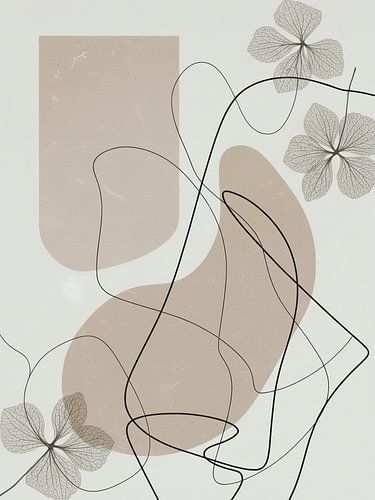 Japandi / Wabi-Sabi. Dessin au trait minimaliste et organique