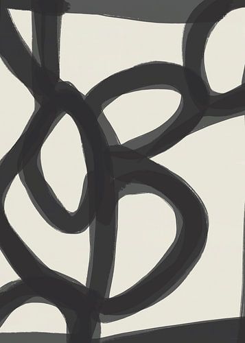 Japandi Brush Stroke Flow #3 | White Black van Bohomadic Studio