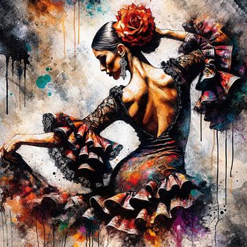 Aquarell Flamenco-Tänzerin #4 von Chromatic Fusion Studio