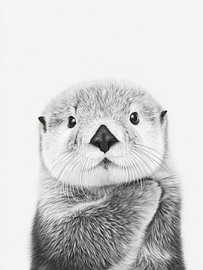 Sea Otter Portrait – Black and White Coastal Art