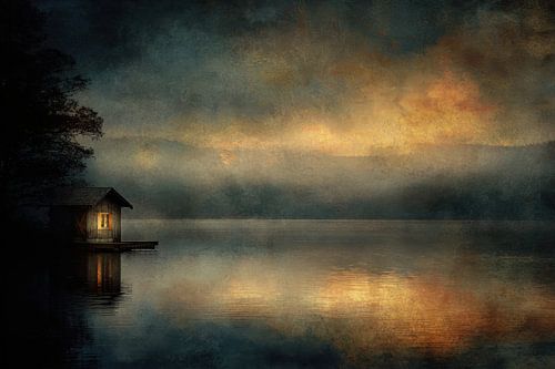 Mystiek Meer bij Zonsondergang - Donker Fine Art Landschap