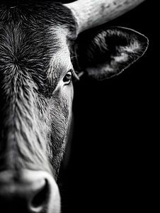 Stier – Archaische Stärke im Schwarzweiß-Porträt