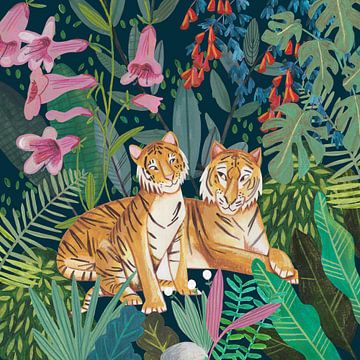 Tigre et enfant dans la jungle sur Caroline Bonne Müller