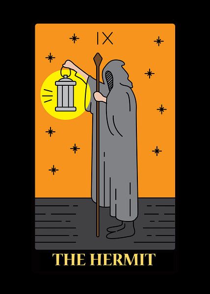 The Hermit Tarot Card IX Spiritual Wall Decoration Art Print by Millennial Prints