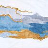 In de stroom van kalme, moderne abstractie in blauw en goud van Mad Dog Art