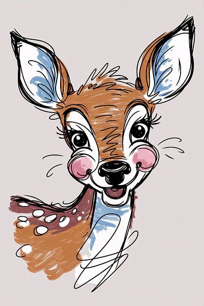 Playful deer illustration with colour by Art & Soul Creations