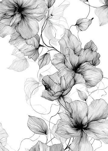 Dessin floral au trait représentant de grandes fleurs