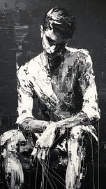 „Puppe der Stille“: Ausdrucksstarke abstrakte Acrylfigur in kontrolliertem Chaos von Aden Pink Studio